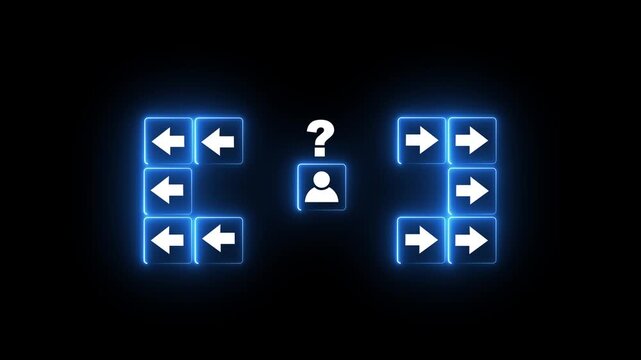 Glowing neon Person making a decision between two directions.4k motion graphics video animation