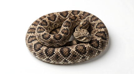 Fototapeta premium Coiled diamondback rattlesnake isolated on white background