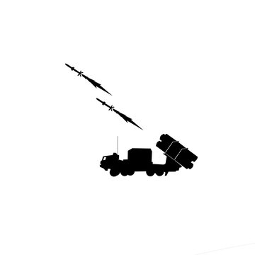 Description Military surface-to-air missile launcher silhouette vector illustration isolated on white background. Suitable for defense, security, military technology, and tactical concepts.