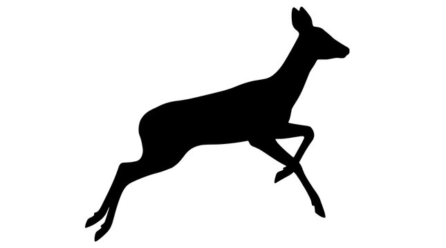 Black silhouette of a graceful deer leaping in mid-air, running wild animal vector illustration isolated on a clean white background