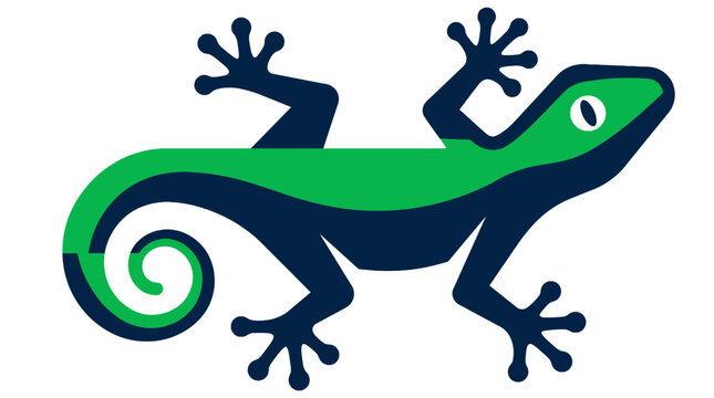 Stylized Green and Blue Gecko Lizard Silhouette