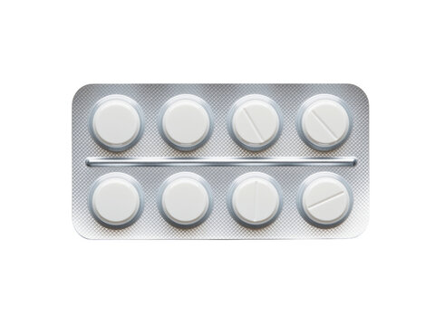 Medicine pills in blister pack on transparent background