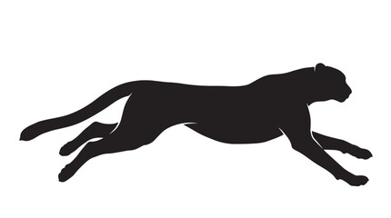 Fototapeta premium Black silhouette of a fast running cheetah isolated on a white background, dynamic wild big cat sprinting graphic vector illustration.