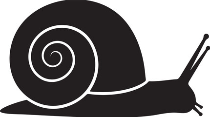 Minimalist snail silhouette vector, black garden snail icon with spiral shell, simple gastropod mollusk illustration for nature logos and branding © Mir