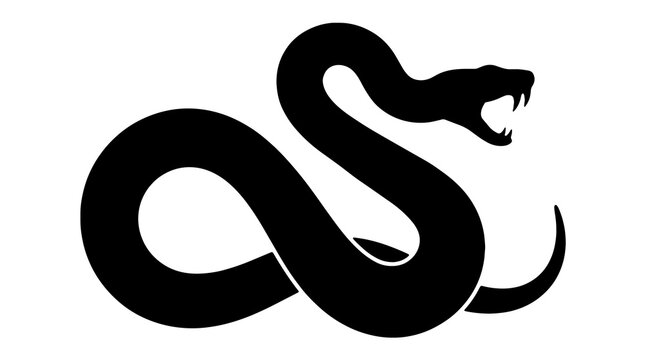 Black silhouette of an attacking snake with open mouth and fangs