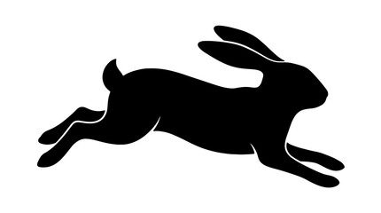 Black rabbit silhouette, running bunny icon, fast hare shape, simple animal design