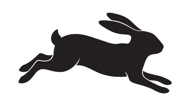 Black rabbit silhouette, running bunny icon, fast hare shape, animal graphic