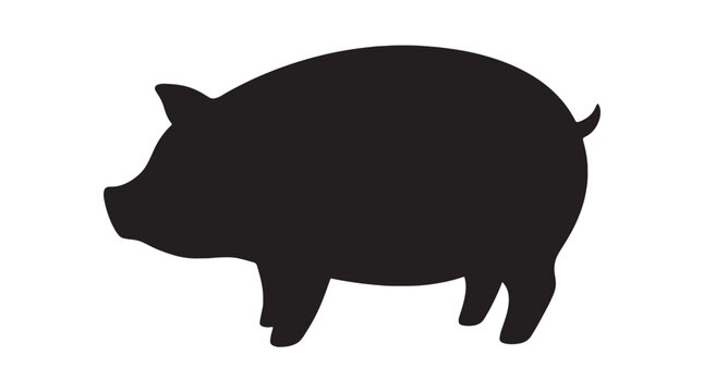 Black pig silhouette, farm animal icon, piglet vector, livestock symbol