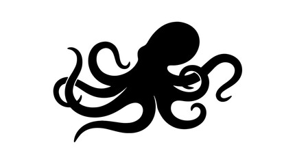 Black octopus silhouette, cephalopod icon, sea creature symbol, ocean animal design © Mir