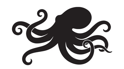 Black octopus, octopus silhouette, sea creature, vector icon, aquatic animal © Mir