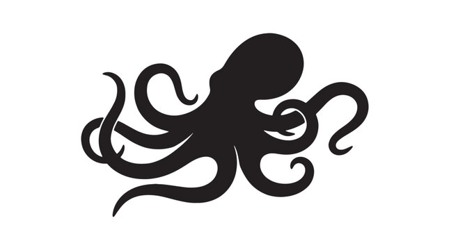 Black octopus, octopus icon, sea creature, vector illustration, squid symbol