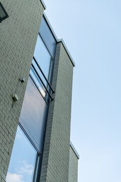Hasselt, Belgium. Contemporary institutional building with glass facade and geometric architectural lines