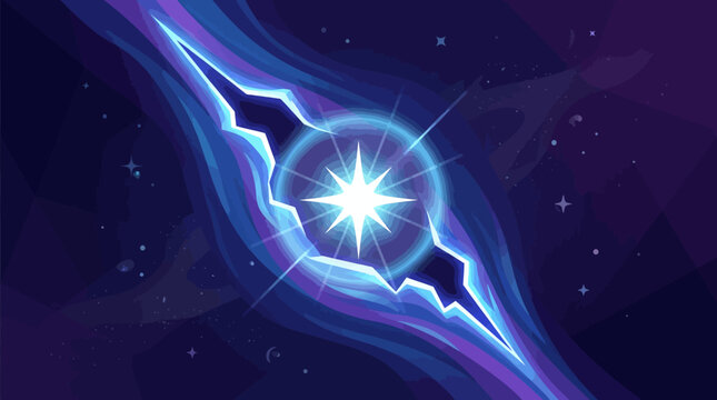 Abstract cosmic rift with bright shining star inside a blue and purple nebula deep space background