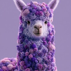 Fototapeta premium A charming alpaca with fluffy lavender blossoms growing naturally from its wool,