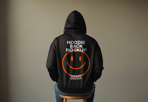 Back View Hoodie Mockup with Realistic Fabric Folds