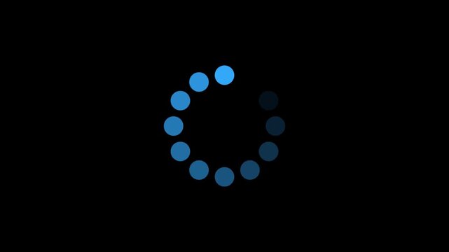 Blue Loading Spinner Icon Rotating Animation on Black Background &mdash; Progress and Buffering Concept