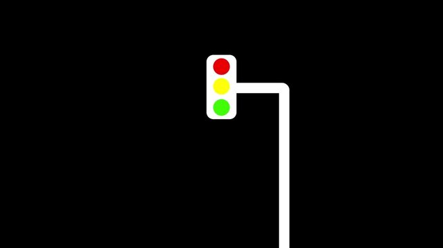 Traffic light icon isolated on black background.Simple motion graphic suitable for education, presentations signal system concept.