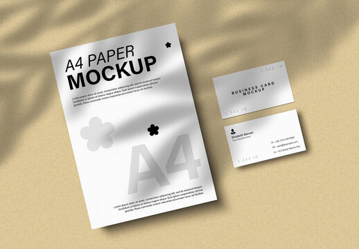 A4 Paper and Business Card Mockup Template