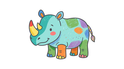 Cute cartoon rhino illustration, colorful, playful, isolated on white background © Jarwo