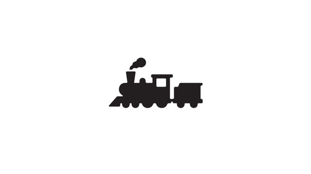 Vintage steam train icon in black silhouette on white background for design and illustration projects