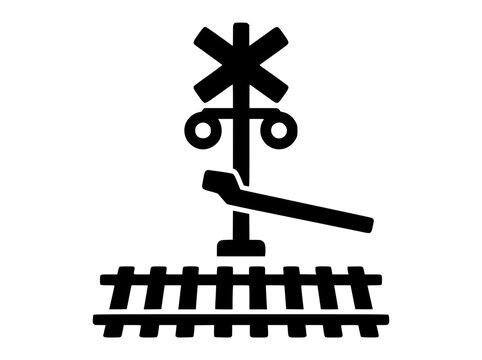 Railroad Level Crossing Icon with Tracks Gate and Warning Lights