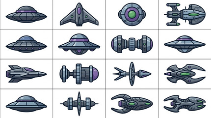 Collection of cartoon style alien spaceships and UFOs. © Ilul