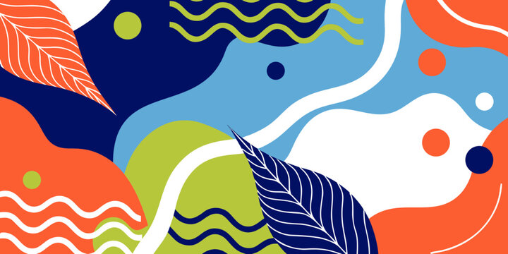 Abstract summer nature background. Set of organic pattern with wavy shapes and lines for summer poster, card and banner design. Vector illustration