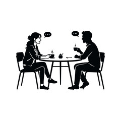 Fototapeta premium Coffee Chat and Conversation,People Talking Over Coffee at Cafe Table Silhouette Vector