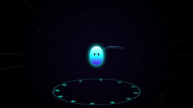 Futuristic Blue Alien Character with Glowing Aura Dancing in a Cosmic Nebula, Sci-Fi Animation