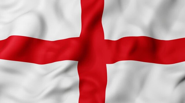 3d England flag animation with White flag bears bold red cross in seamless loop. Fabric ripples gently, evoking breeze, waves with grace. Patriotic or historical themes. motion graphics backgrounds