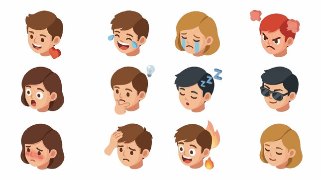 Cartoon Children Faces Showing Various Emotions.