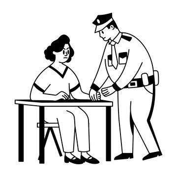 A police officer arrest criminal, hand drawn illustration