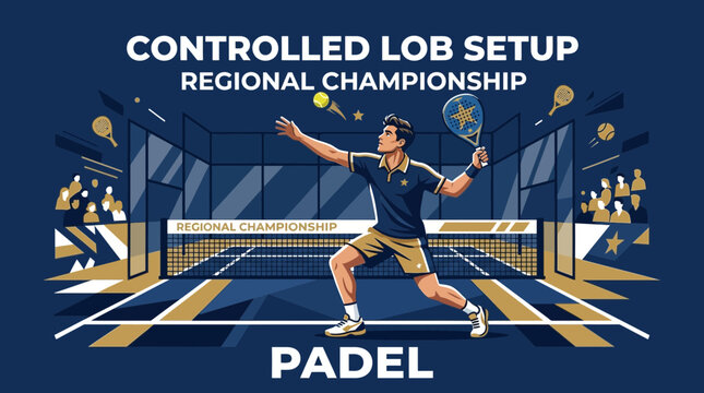 Dynamic Padel Player Engaged In A Regional Championship Controlled Lob Setup