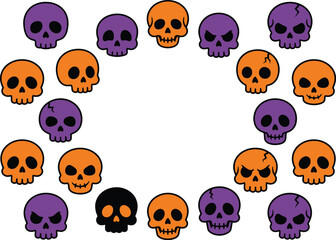 Fototapeta premium Collection of colorful cartoon skulls arranged in a circular frame on a white background