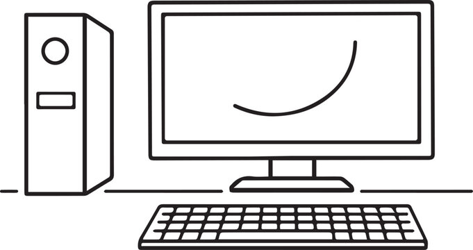 Simple line drawing of a personal computer setup Vector, illustration