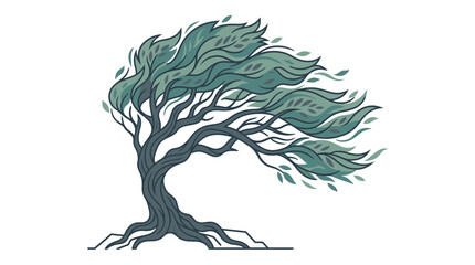 Stylized Tree Bending in Strong Wind, Abstract Nature Illustration © Jepe