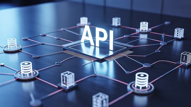 Application programming interface api with connected database network and cloud integration concept