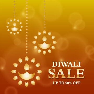 Happy Diwali Sale social media feed template offer background with diya for advertisement, marketing, discount poster