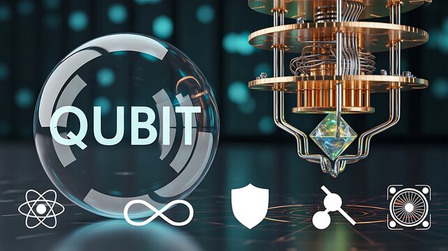 Quantum computing qubit concept with futuristic processor and advanced technology background