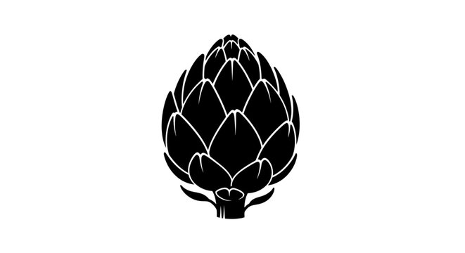 Black artichoke logo on white background with white outlines solid illustration vegetable graphic simple design symbol plant leafy food with icon