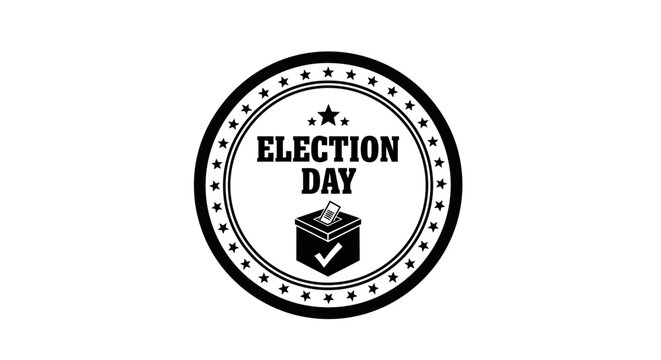 Election day stamp with ballot box with black white circular words election box checkmark government democracy politics voting circle with symbol