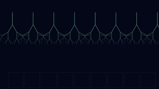 Abstract fractal tree growth animation: digital network connection and organic geometric pattern on dark 4k background