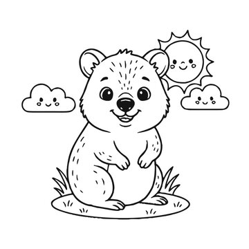 Quoka Coloring Page for Kids, Cute Cartoon Animal Line Art Illustration