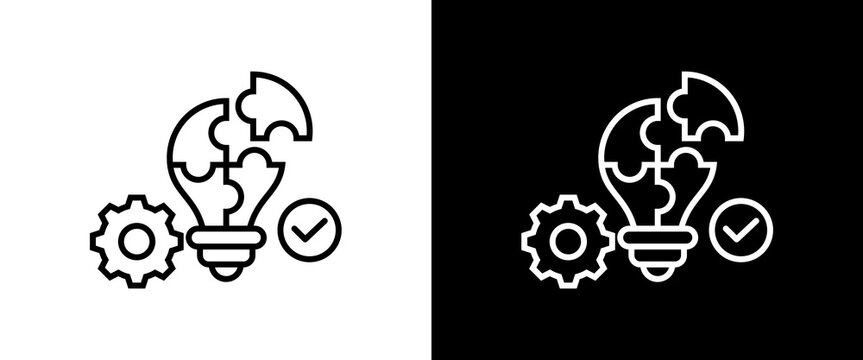 Problem Solving white and black icon set design