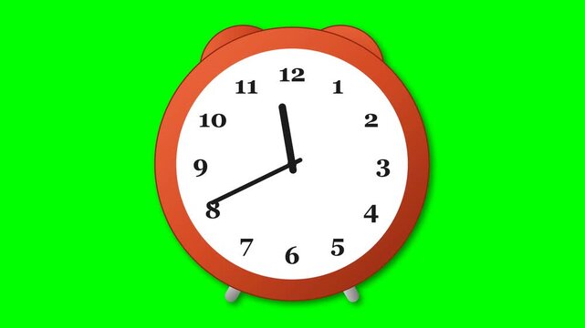 Vibrant Orange Classic Alarm Clock Icon Isolated on Chroma Key Green Screen Background, Conceptual Illustration for Time, Deadlines, and Morning Routine
