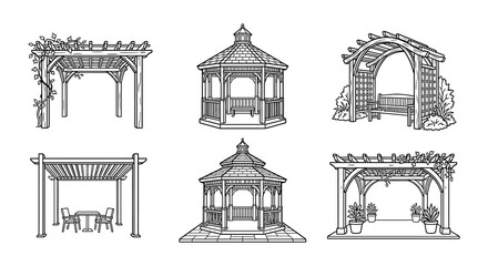 Fototapeta premium Garden structures vector illustrations line art with white background