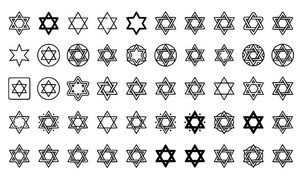 Star of David Thin Line Icon Set Judaism Symbol Vector Collection