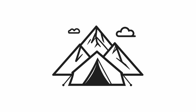 Tent in front of mountain peaks.