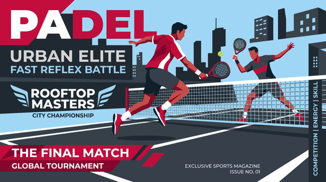 Dynamic Padel City Championship Final Match Rooftop Masters Event Illustration