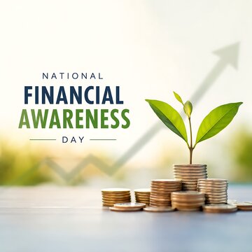 Financial awareness day with growing plant on coins